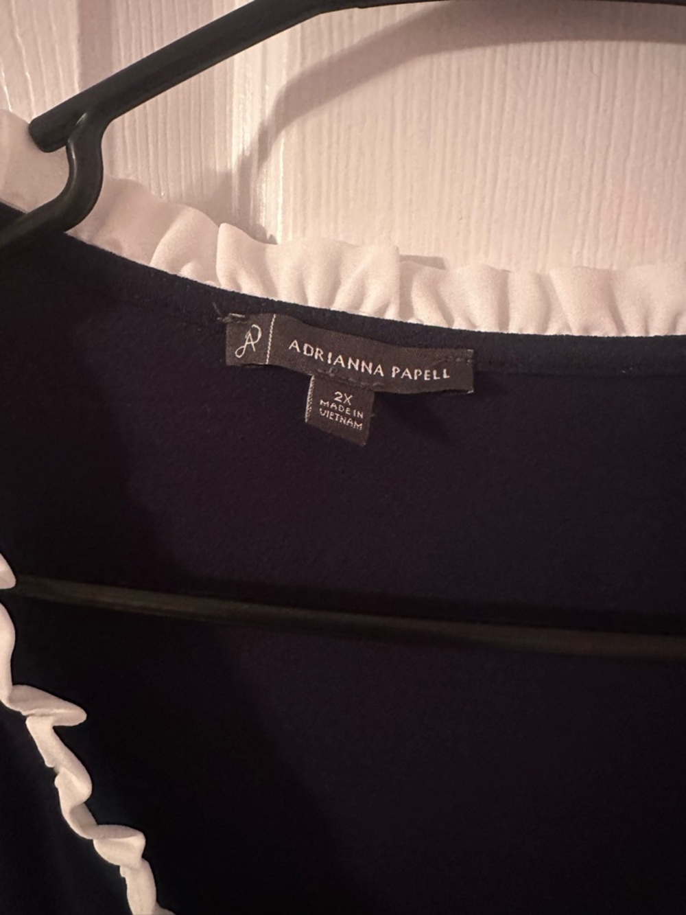 Adrianna Papell Navy Top with White Ruffle Trim - Picture 3 of 3